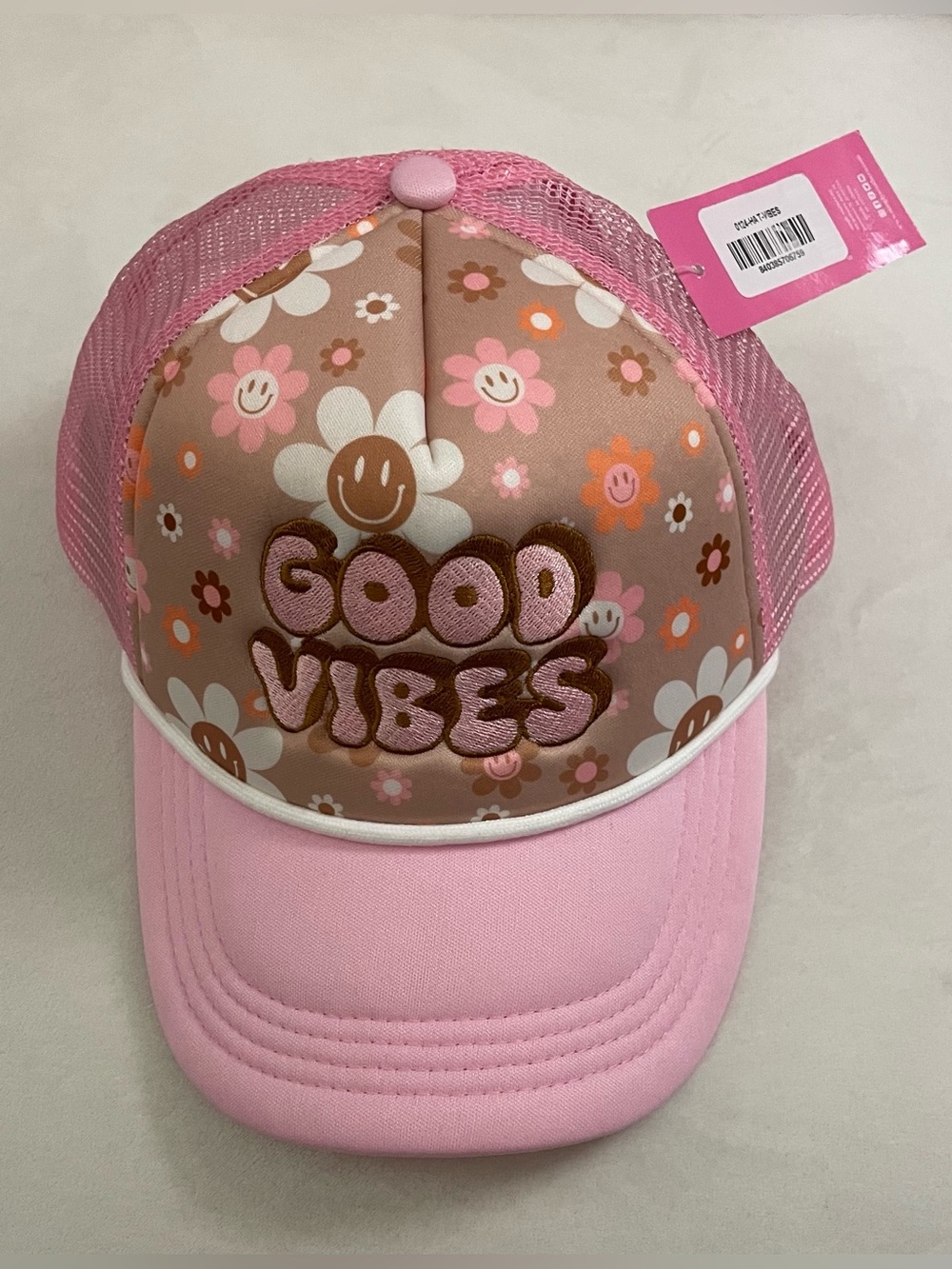 Simply Southern NWT Pink 'Good Vibes' Floral Trucker Hat